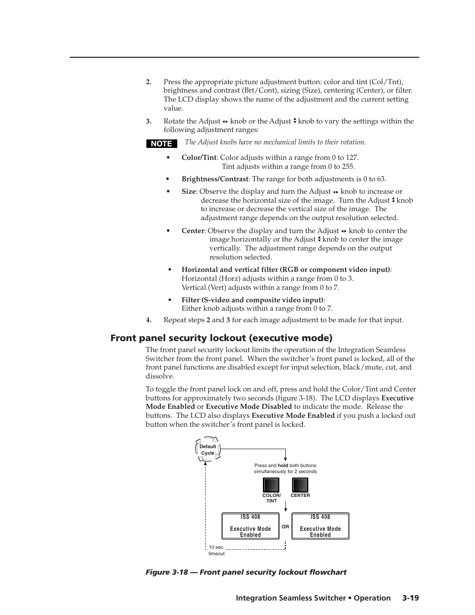 Front panel security lockout (executive mode) | Extron Electronics ISS 108 User Manual | Page 41 / 104