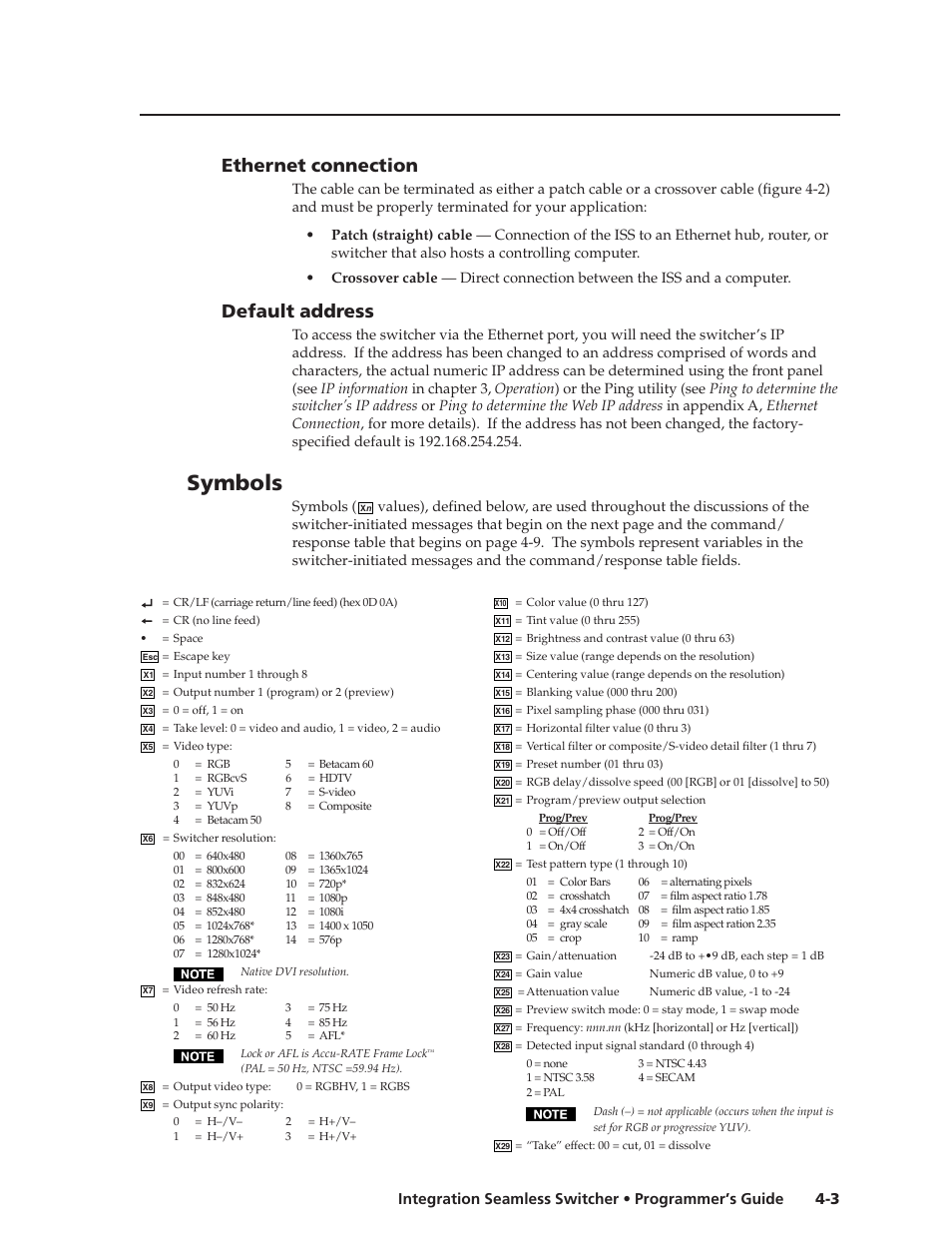 Symbols, Ethernet connection, Default address | Extron Electronics ISS 108 User Manual | Page 49 / 104