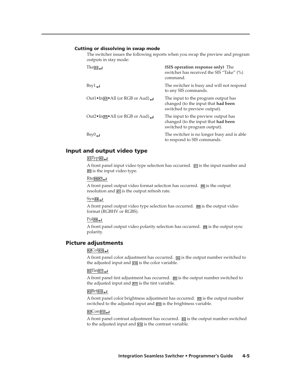 Input and output video type, Picture adjustments | Extron Electronics ISS 108 User Manual | Page 51 / 104