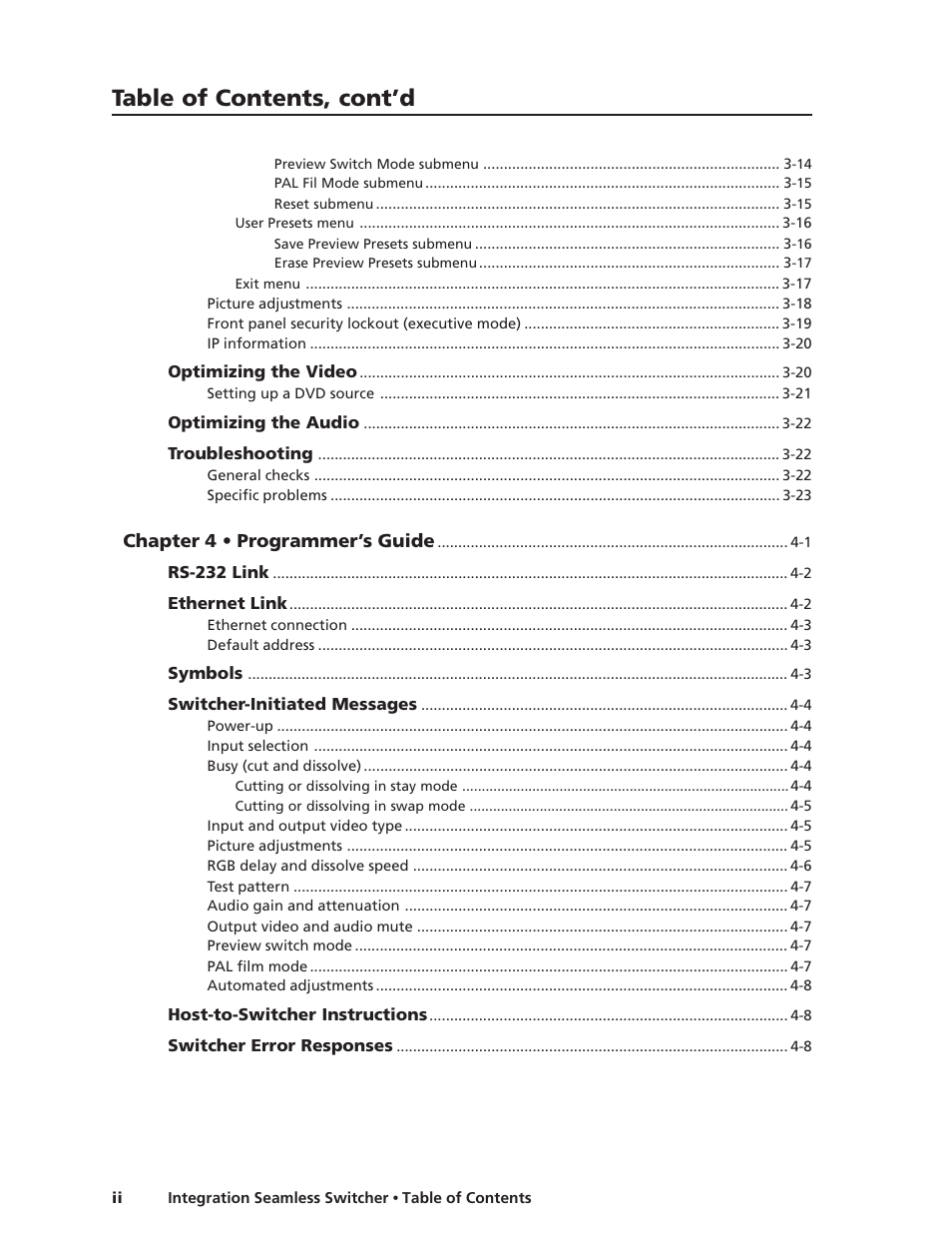 Table of contents, cont’d | Extron Electronics ISS 108 User Manual | Page 6 / 104
