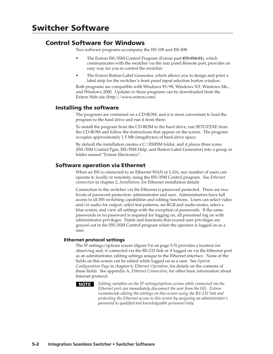 Switcher software, Control software for windows | Extron Electronics ISS 108 User Manual | Page 66 / 104