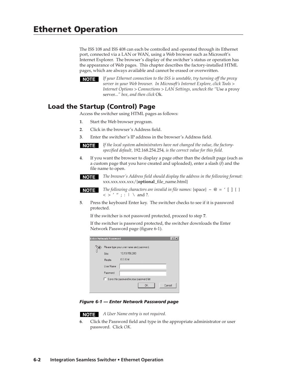 Ethernet operation, Ethernet operation, cont’d, Load the startup (control) page | Extron Electronics ISS 108 User Manual | Page 72 / 104