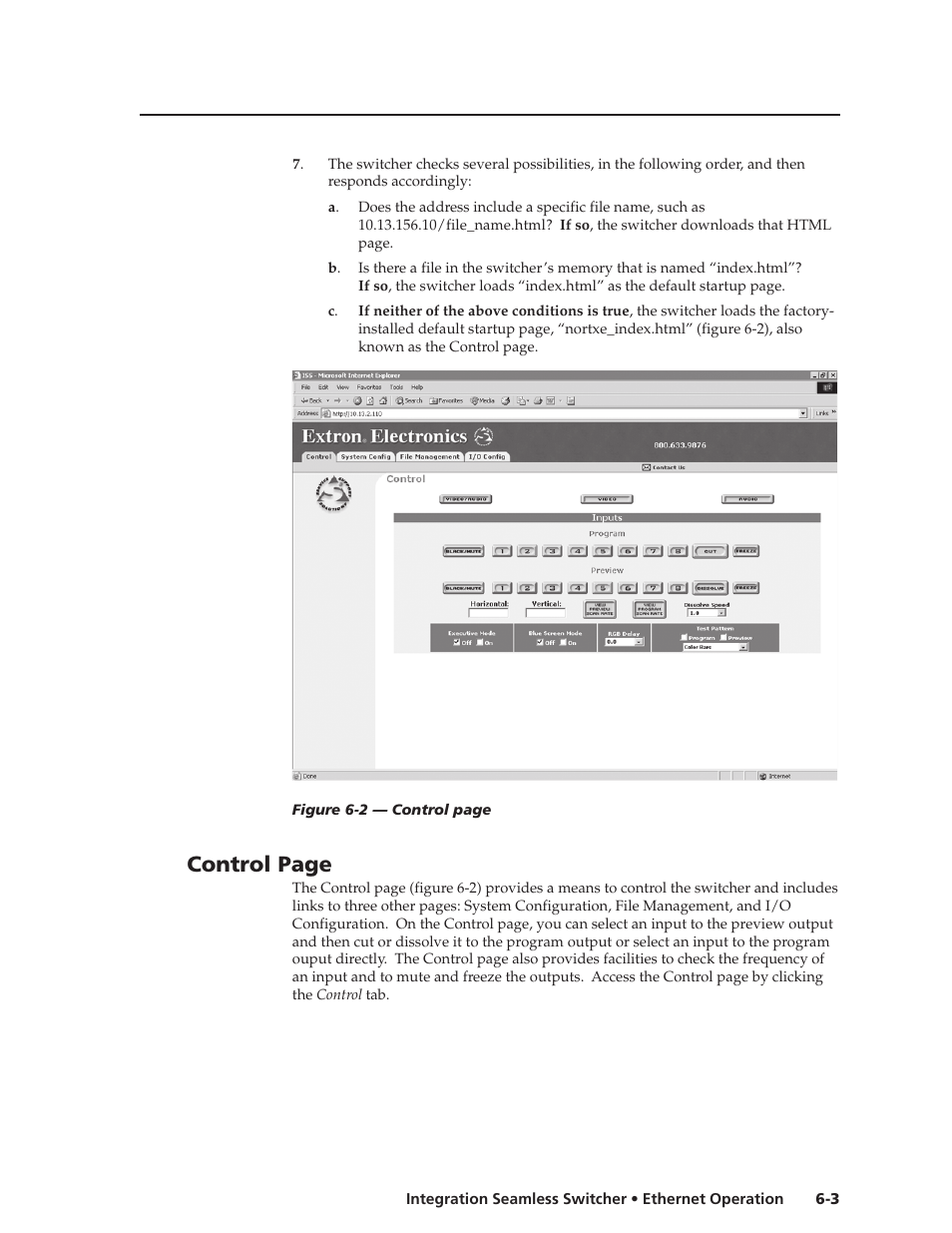 Control page | Extron Electronics ISS 108 User Manual | Page 73 / 104