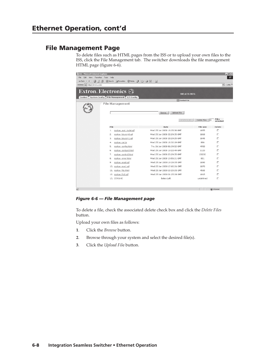 Ethernet operation, cont’d, File management page | Extron Electronics ISS 108 User Manual | Page 78 / 104