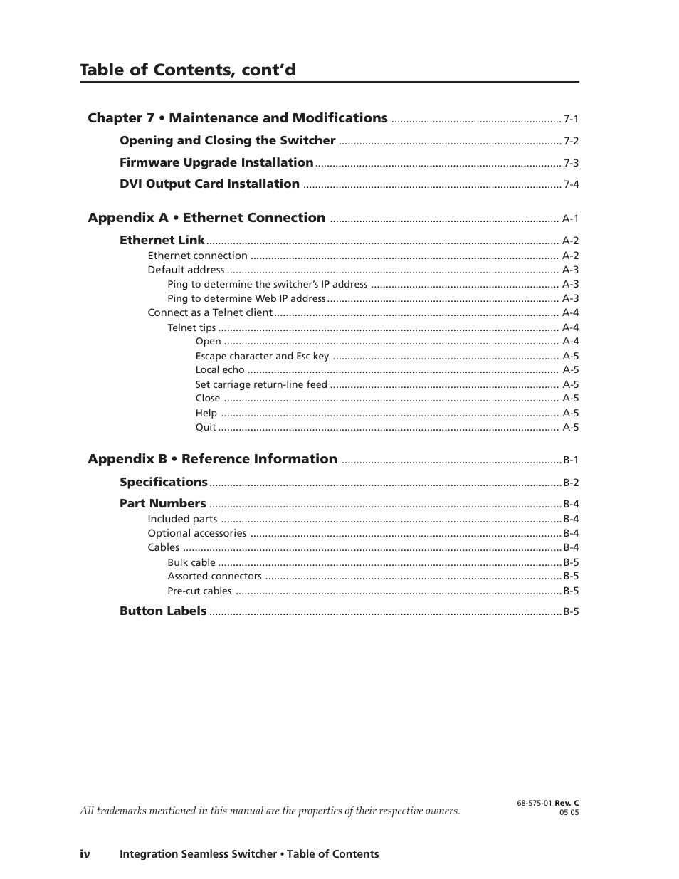 Table of contents, cont’d | Extron Electronics ISS 108 User Manual | Page 8 / 104