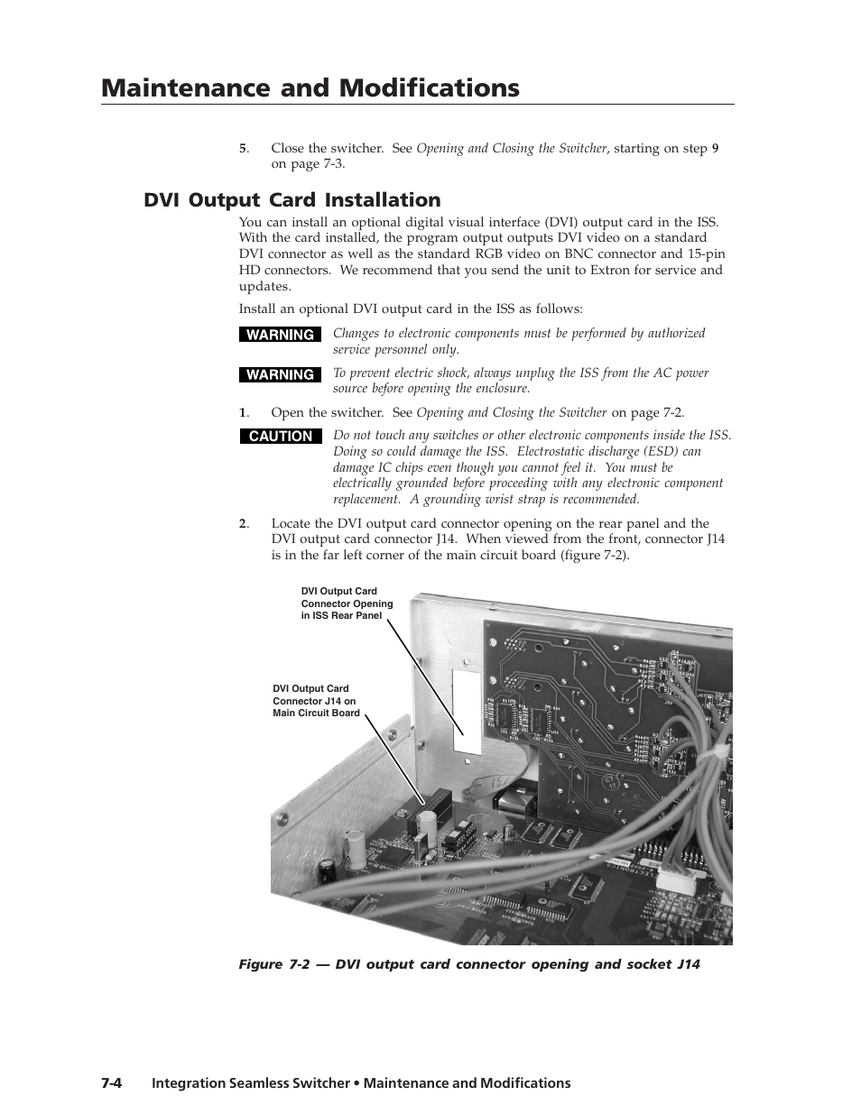 Maintenance and modifications, Dvi output card installation | Extron Electronics ISS 108 User Manual | Page 86 / 104