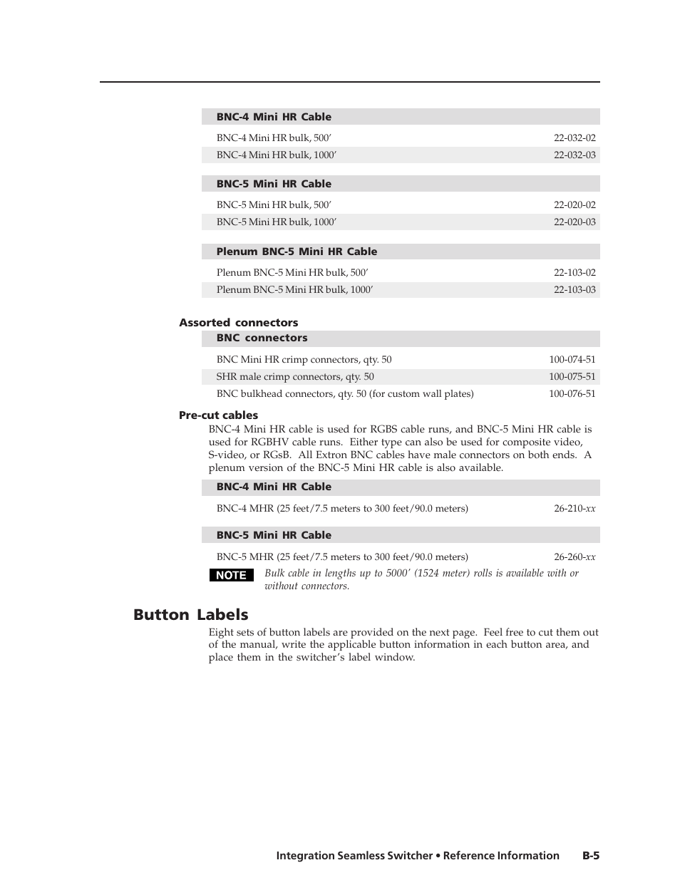 Button labels | Extron Electronics ISS 108 User Manual | Page 99 / 104