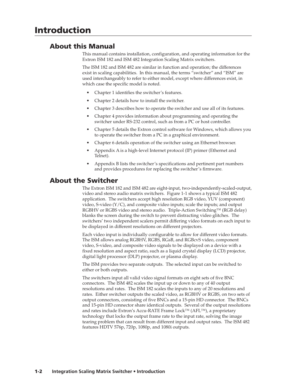 Introduction, Introduction, cont’d, About this manual | About the switcher | Extron Electronics ISM 182 User Manual | Page 10 / 96