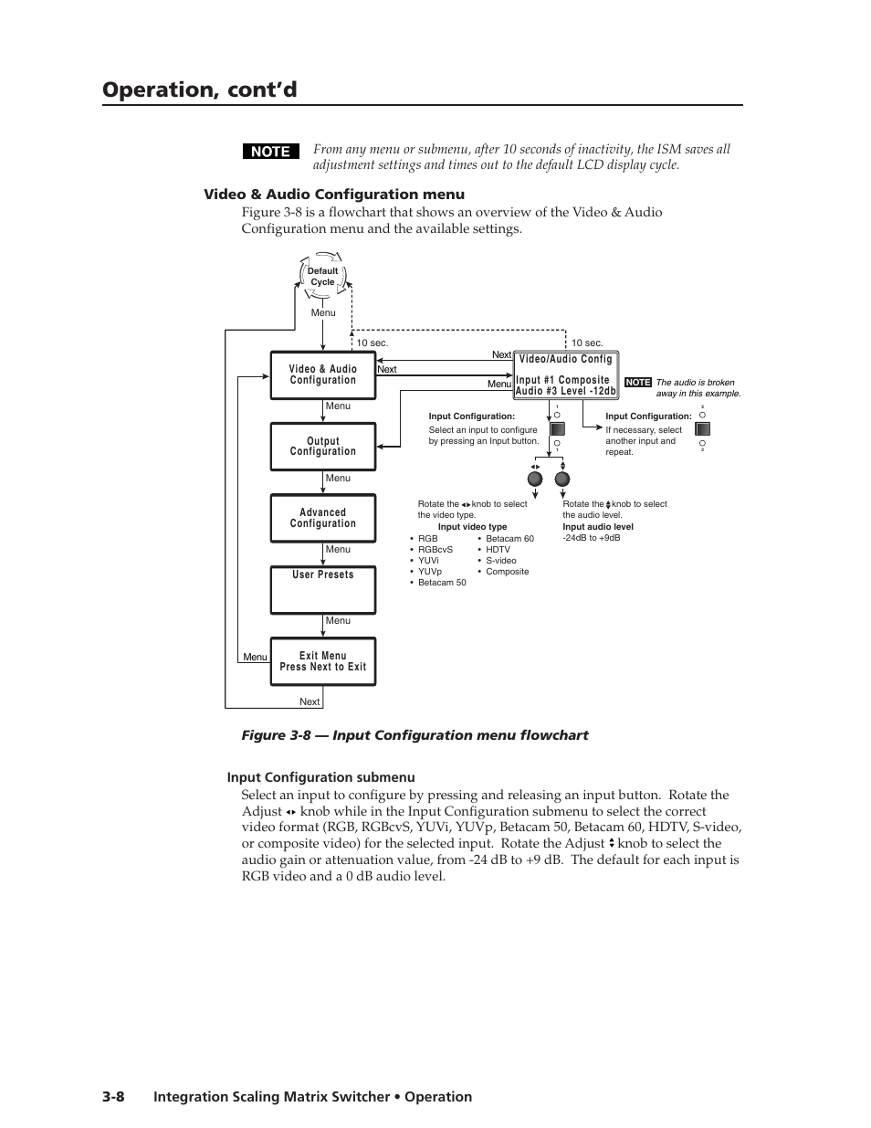 Operation, cont’d, Video & audio configuration menu | Extron Electronics ISM 182 User Manual | Page 30 / 96