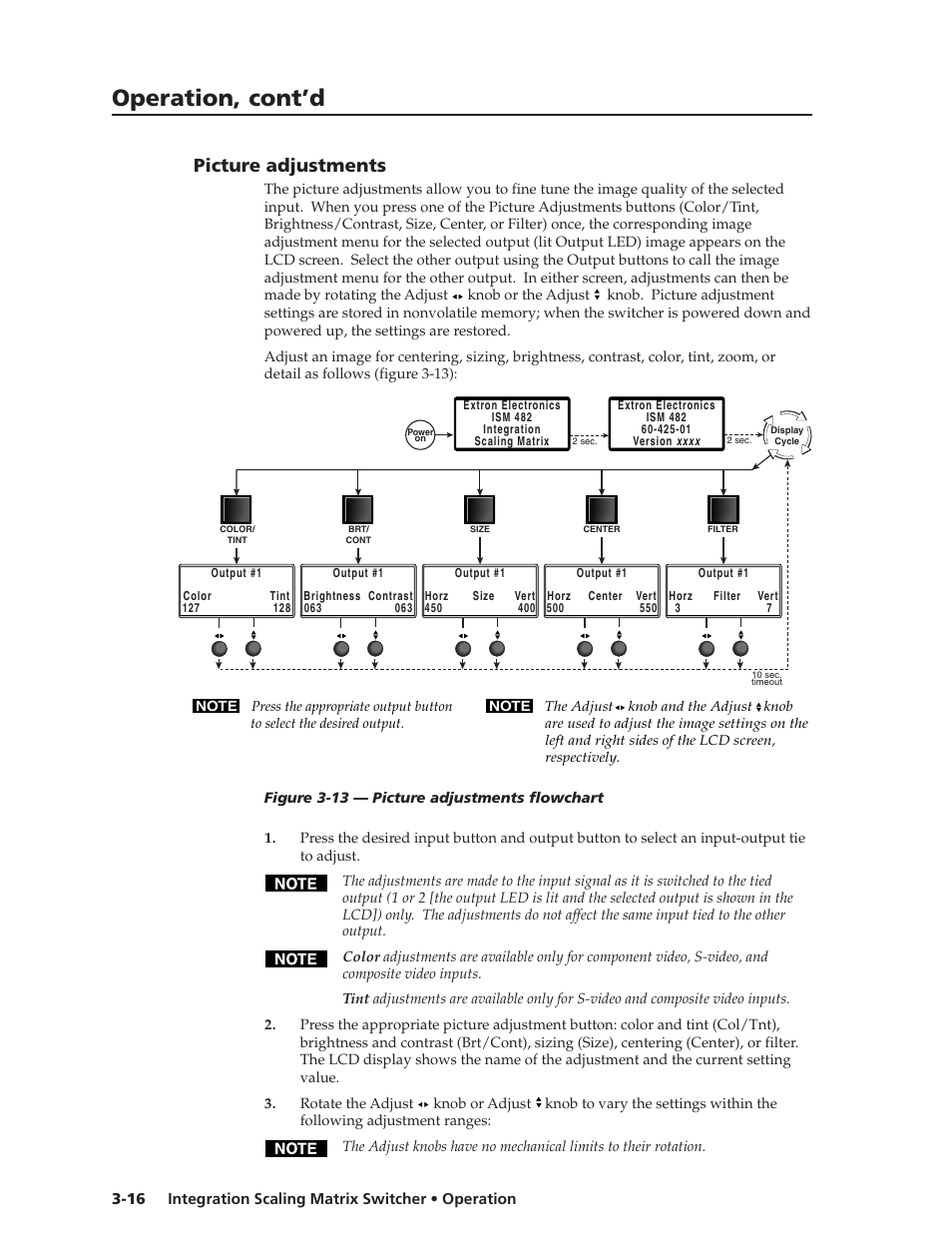 Operation, cont’d, Picture adjustments | Extron Electronics ISM 182 User Manual | Page 38 / 96