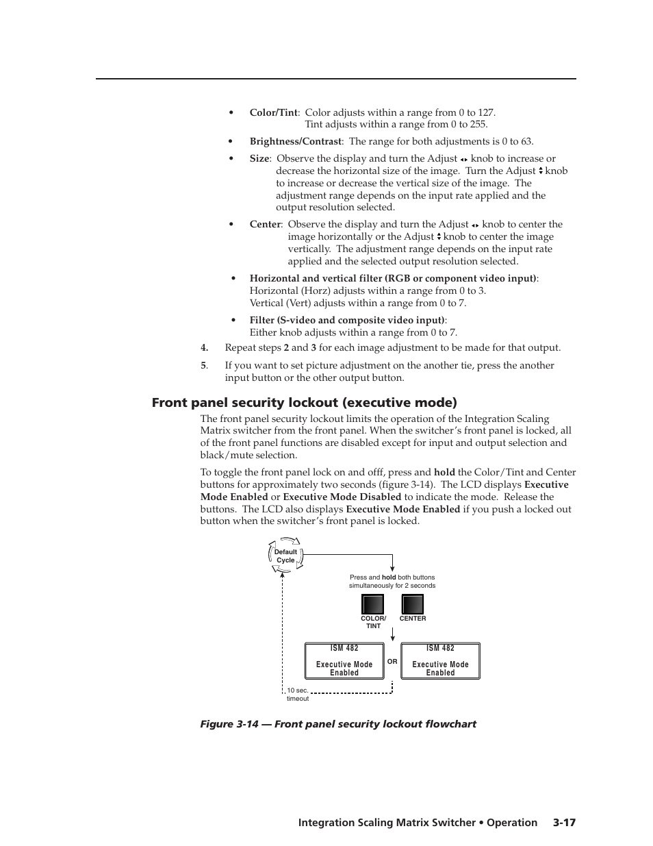 Front panel security lockout (executive mode) | Extron Electronics ISM 182 User Manual | Page 39 / 96