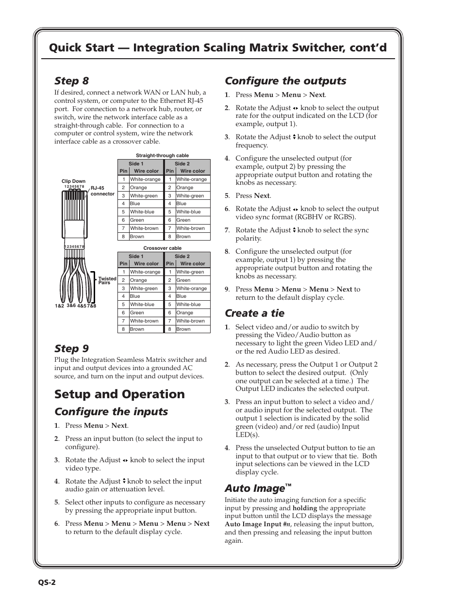 Setup and operation, Step 8, Step 9 | Configure the inputs, Configure the outputs, Create a tie, Auto image | Extron Electronics ISM 182 User Manual | Page 4 / 96