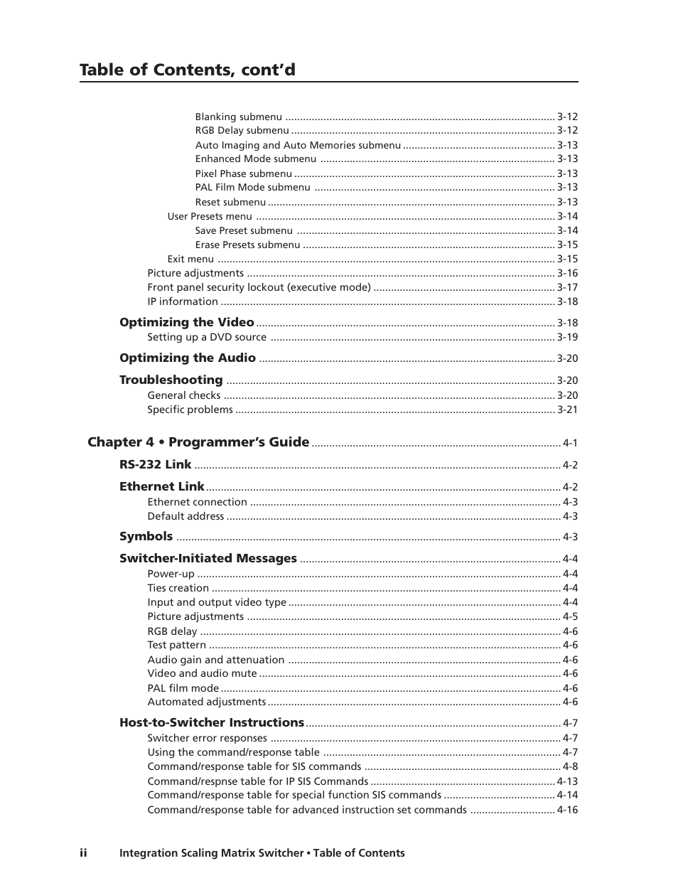 Table of contents, cont’d | Extron Electronics ISM 182 User Manual | Page 6 / 96