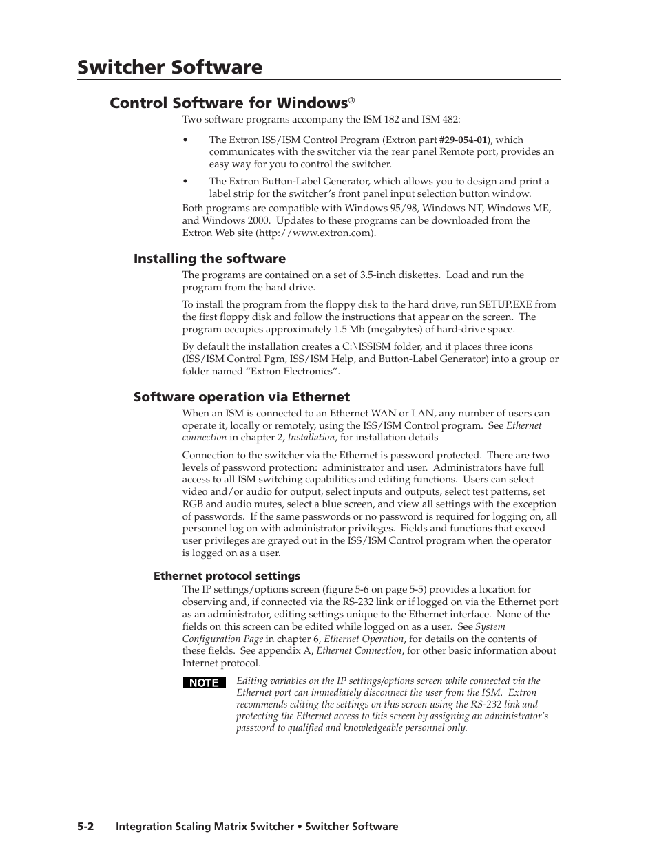 Switcher software, Control software for windows | Extron Electronics ISM 182 User Manual | Page 62 / 96