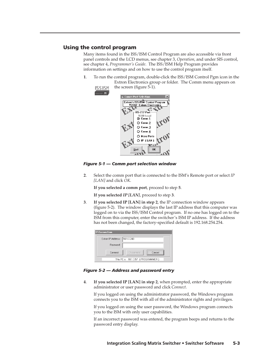 Using the control program | Extron Electronics ISM 182 User Manual | Page 63 / 96
