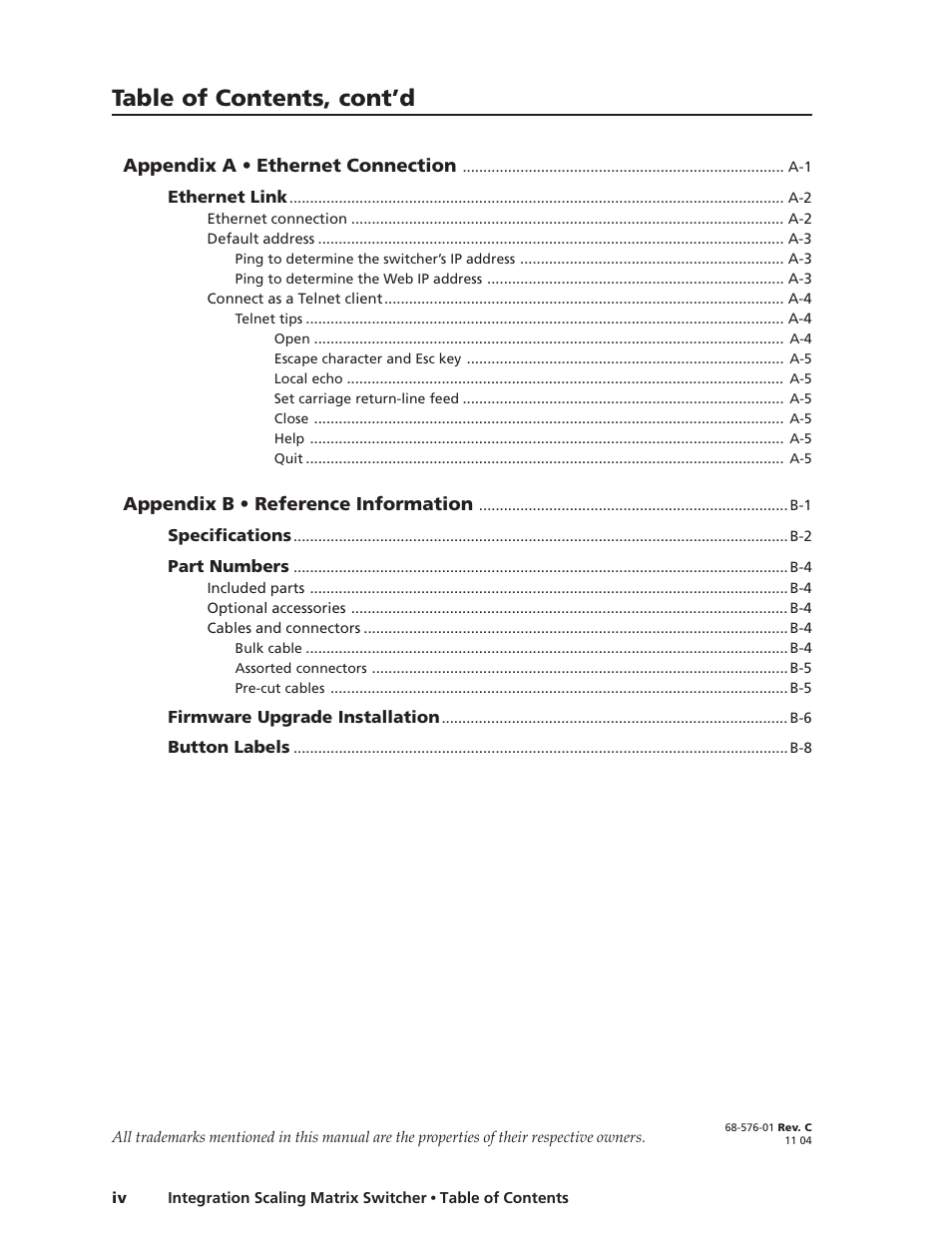 Table of contents, cont’d | Extron Electronics ISM 182 User Manual | Page 8 / 96