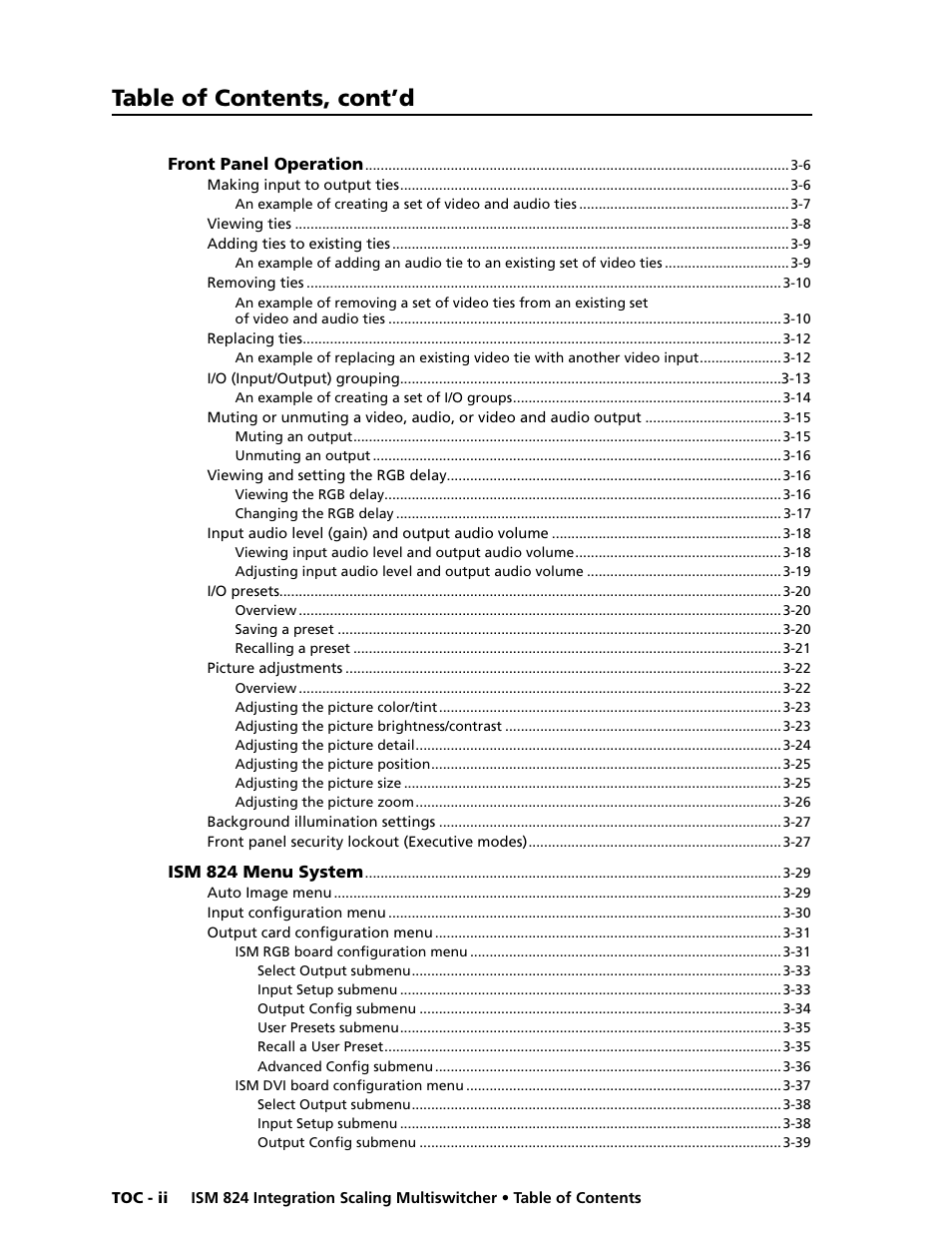 Table of contents, cont’d | Extron Electronics ISM 824 User Manual | Page 10 / 180