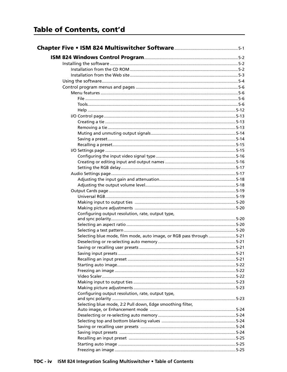 Table of contents, cont’d | Extron Electronics ISM 824 User Manual | Page 12 / 180