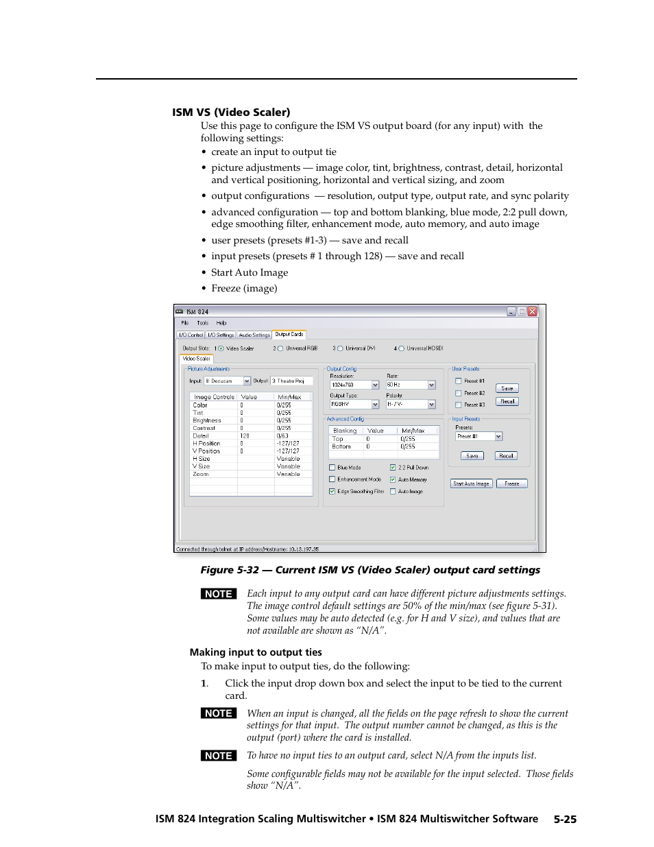 Video scaler, Making input to output ties, Making input to output ties | Extron Electronics ISM 824 User Manual | Page 137 / 180