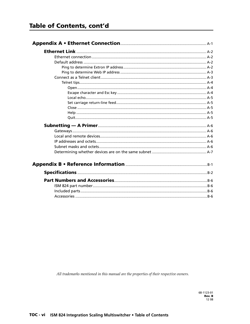 Table of contents, cont’d | Extron Electronics ISM 824 User Manual | Page 14 / 180