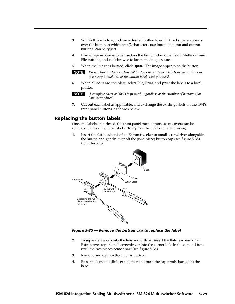 Replacing the button labels, Replacing the button labels, Chapter 5, “replacing the button labels” section | Extron Electronics ISM 824 User Manual | Page 141 / 180