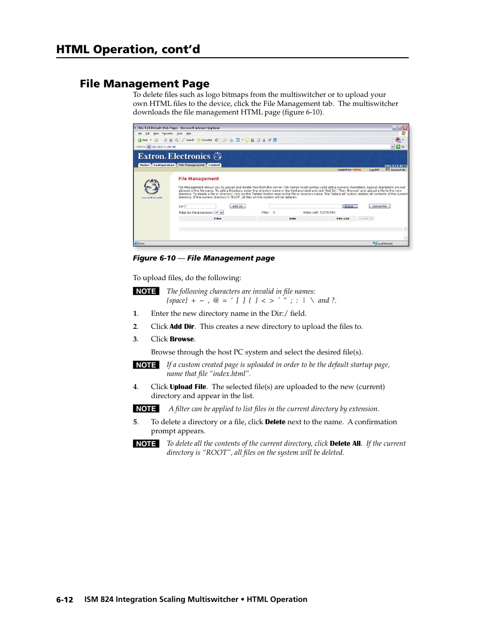 Html operation, cont’d, File management page | Extron Electronics ISM 824 User Manual | Page 154 / 180
