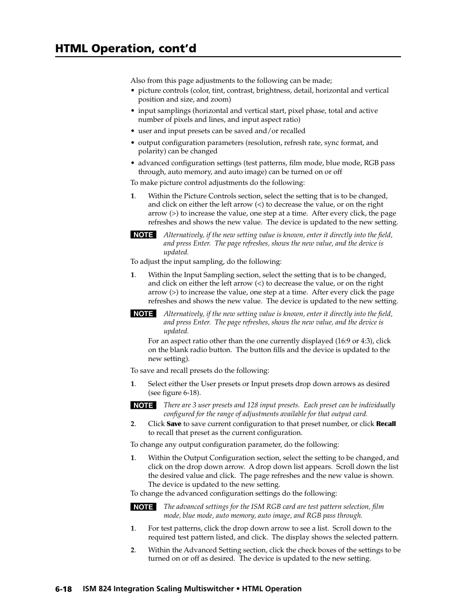 Html operation, cont’d | Extron Electronics ISM 824 User Manual | Page 160 / 180