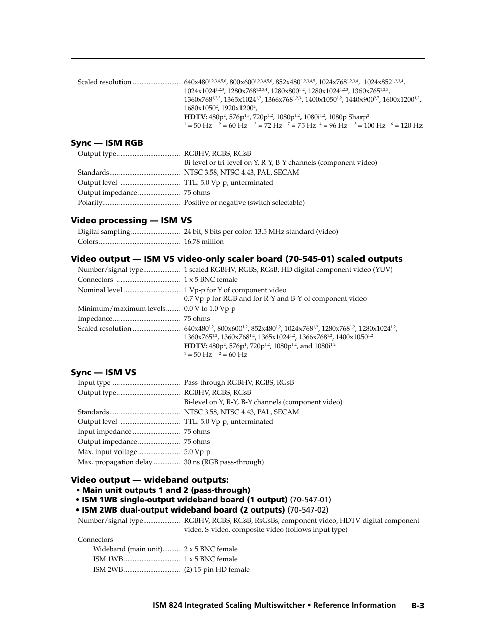 Sync — ism rgb, Video processing — ism vs, Sync — ism vs | Video output — wideband outputs | Extron Electronics ISM 824 User Manual | Page 175 / 180