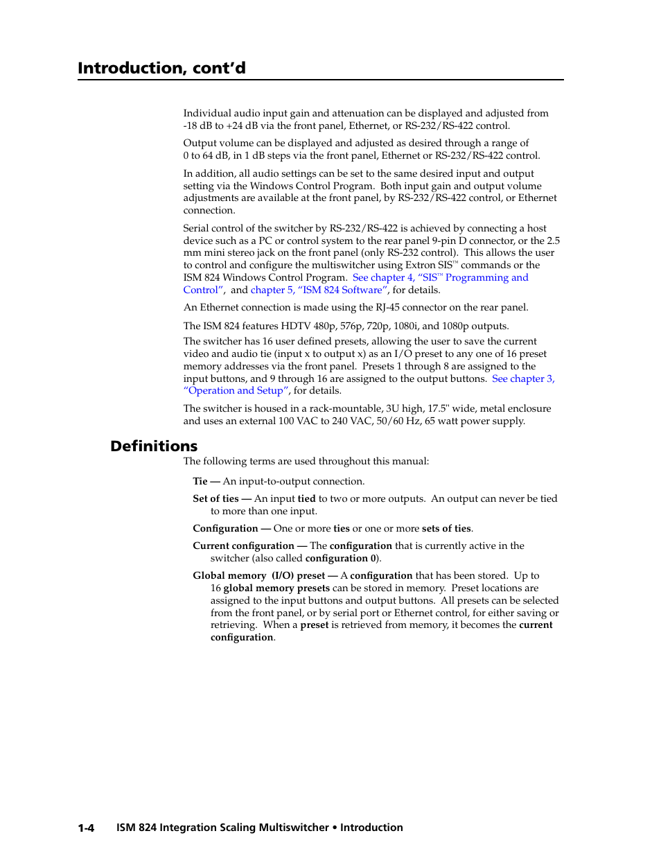 Definitions, Introduction, cont’d | Extron Electronics ISM 824 User Manual | Page 18 / 180