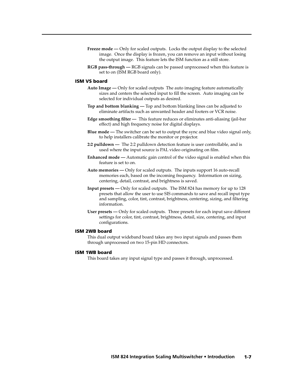 Video scaler card (ism vs, Single output wideband card (ism 1wb, Ism vs bo | Ism 1wb | Extron Electronics ISM 824 User Manual | Page 21 / 180