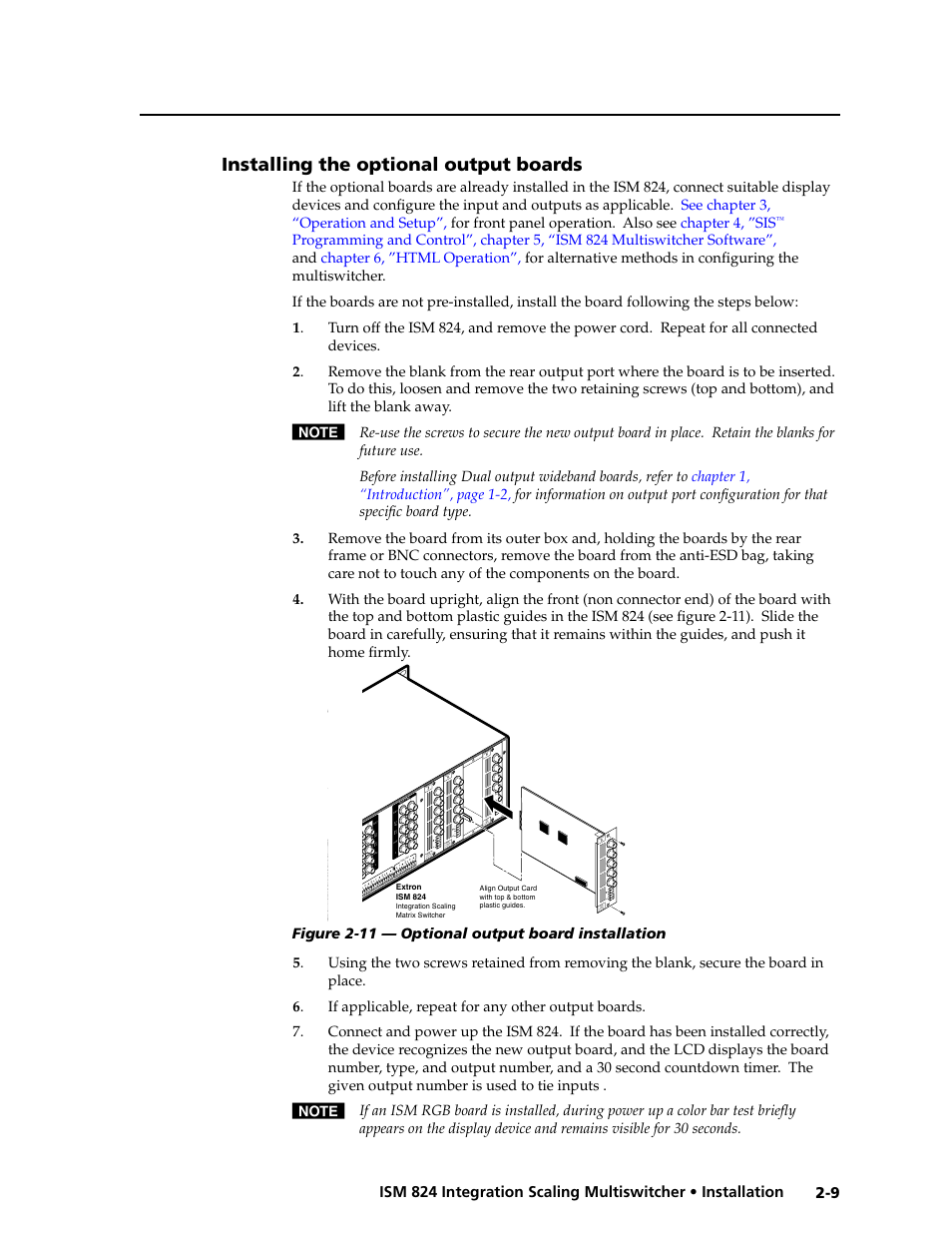 Installing the optional output cards, Installing the optional output boards | Extron Electronics ISM 824 User Manual | Page 31 / 180