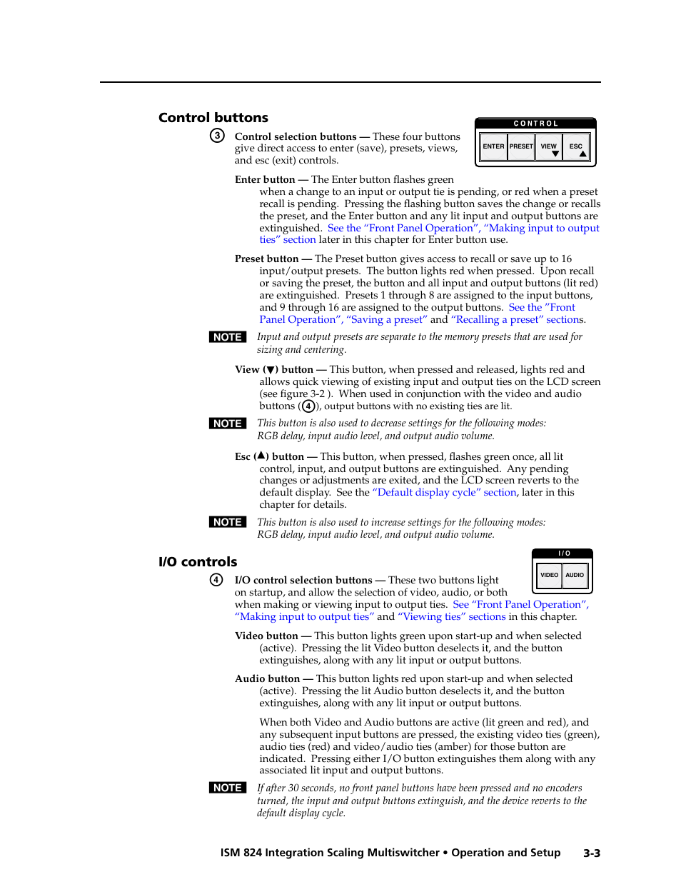 Control buttons, I/o controls, Ontrol buttons -3 | Extron Electronics ISM 824 User Manual | Page 35 / 180