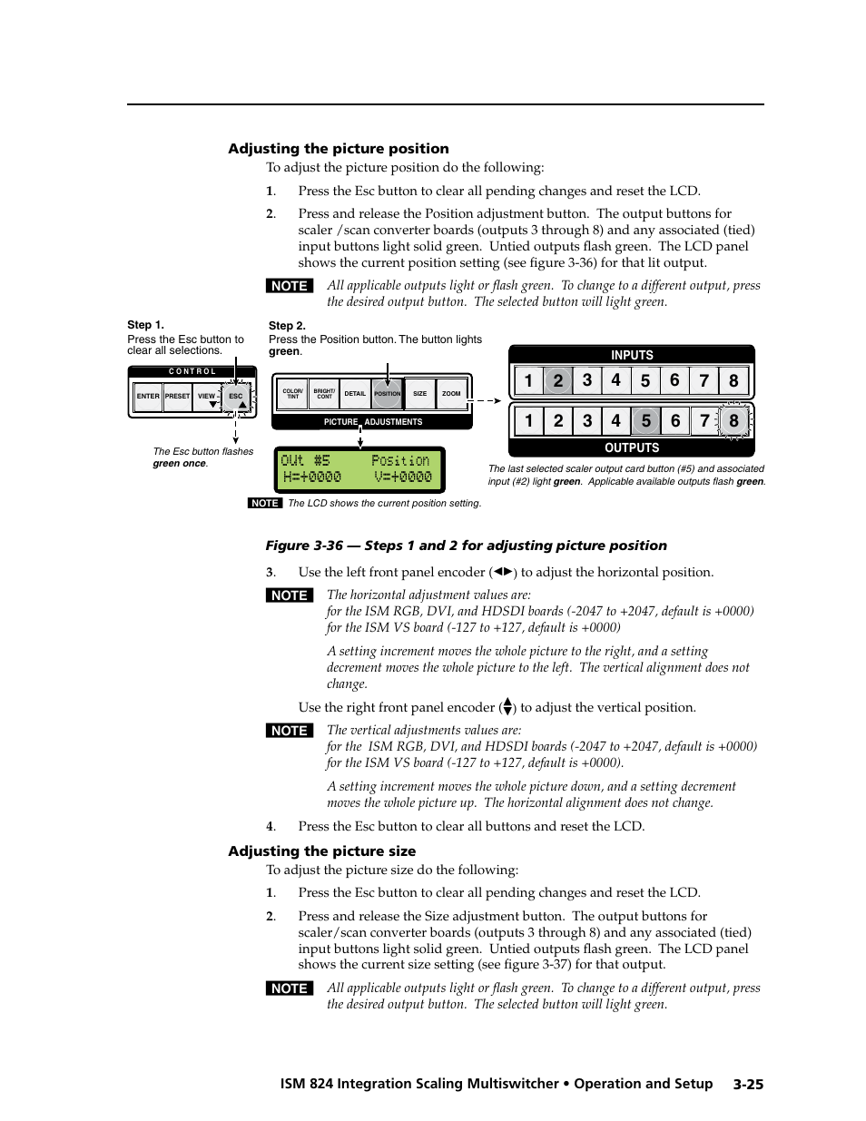 Adjusting the picture position, Adjusting the picture size, Adjusting the picture position | Adjusting the picture size | Extron Electronics ISM 824 User Manual | Page 57 / 180