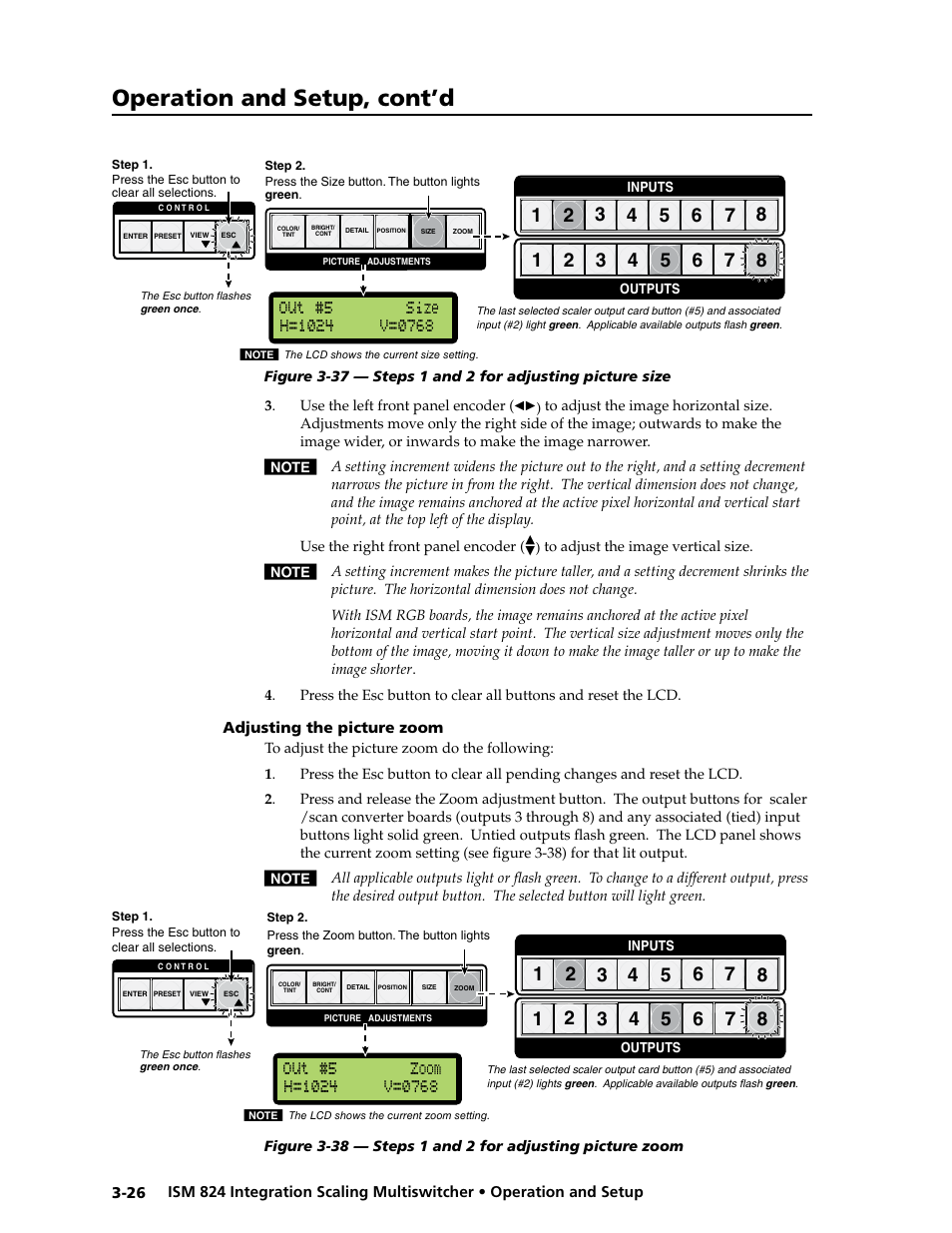 Adjusting the picture zoom, Adjusting the picture zoom, Operation and setup, cont’d | Extron Electronics ISM 824 User Manual | Page 58 / 180