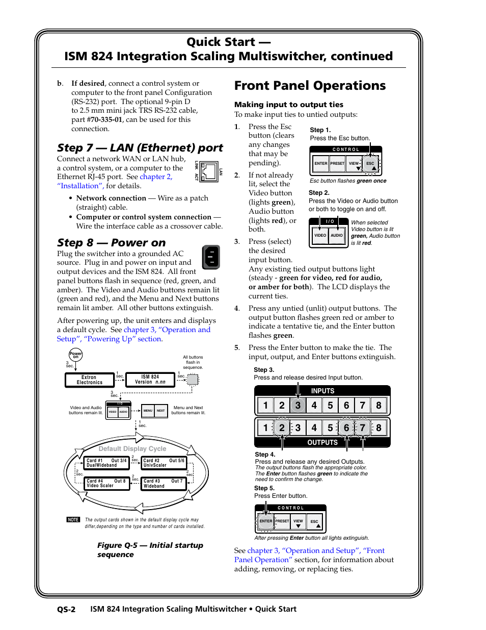 Front panel operations, Step 7 — lan (ethernet) port, Step 8 — power on | Extron Electronics ISM 824 User Manual | Page 6 / 180