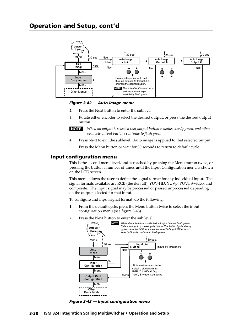 Input configuration menu, Input configuration menu, Operation and setup, cont’d | Extron Electronics ISM 824 User Manual | Page 62 / 180