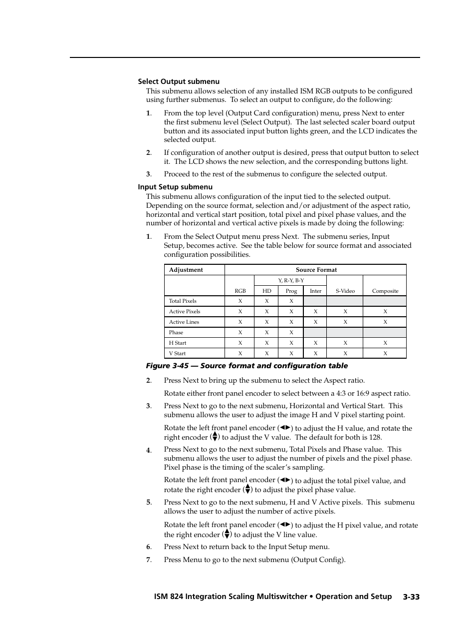 Select output submenu, Input setup submenu, Select output submenu | Input setup submenu | Extron Electronics ISM 824 User Manual | Page 65 / 180