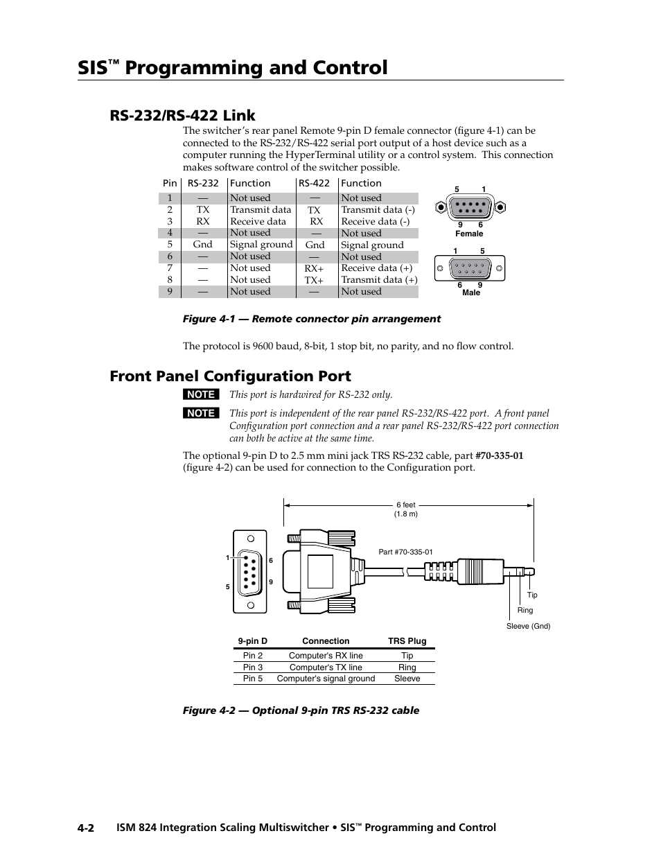 Front panel configuration port, Rs-232/rs-422 link, Programming and control | Extron Electronics ISM 824 User Manual | Page 88 / 180