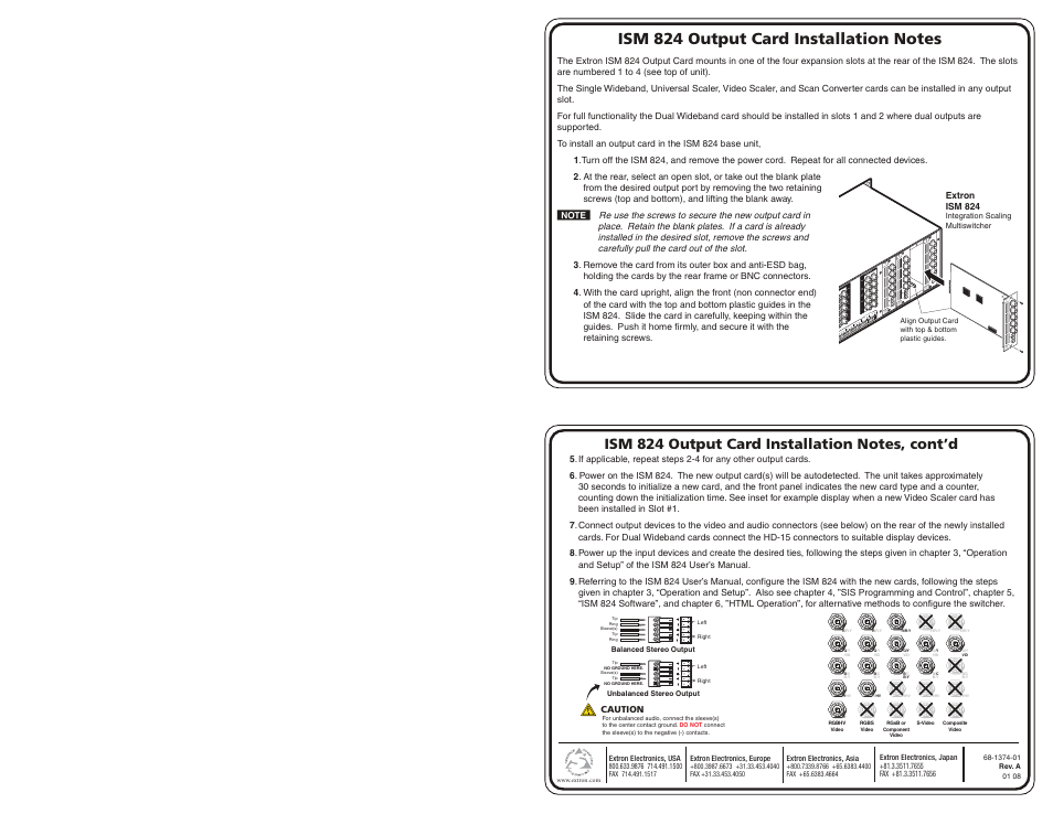 Extron Electronics ISM 824 Output Card User Manual | 1 page