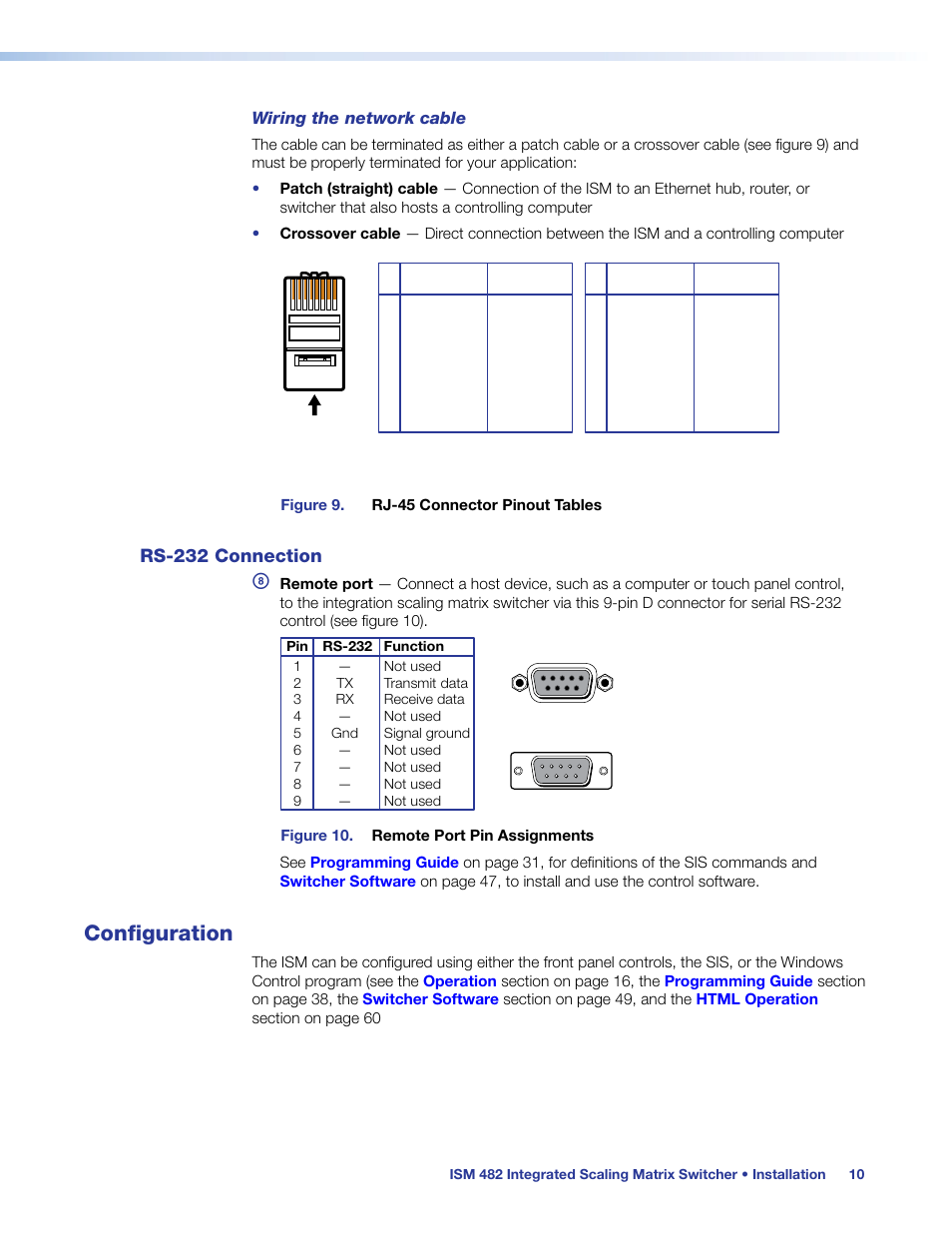 Rs-232 connection, Configuration, Wiring the network cable | Extron Electronics ISM 482 User Manual | Page 16 / 82