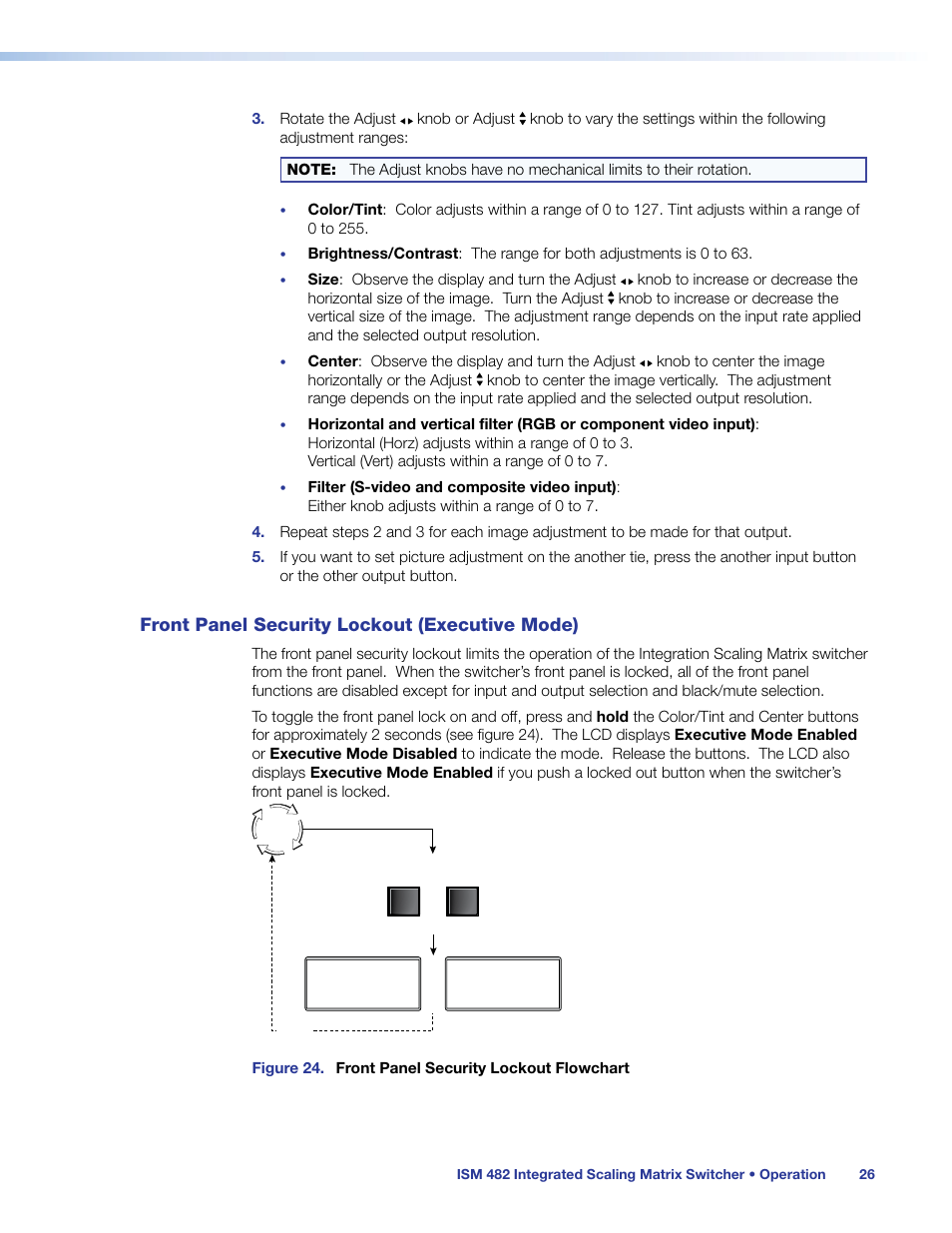 Front panel security lockout (executive mode), Front panel security lockout, Executive mode) | Extron Electronics ISM 482 User Manual | Page 32 / 82