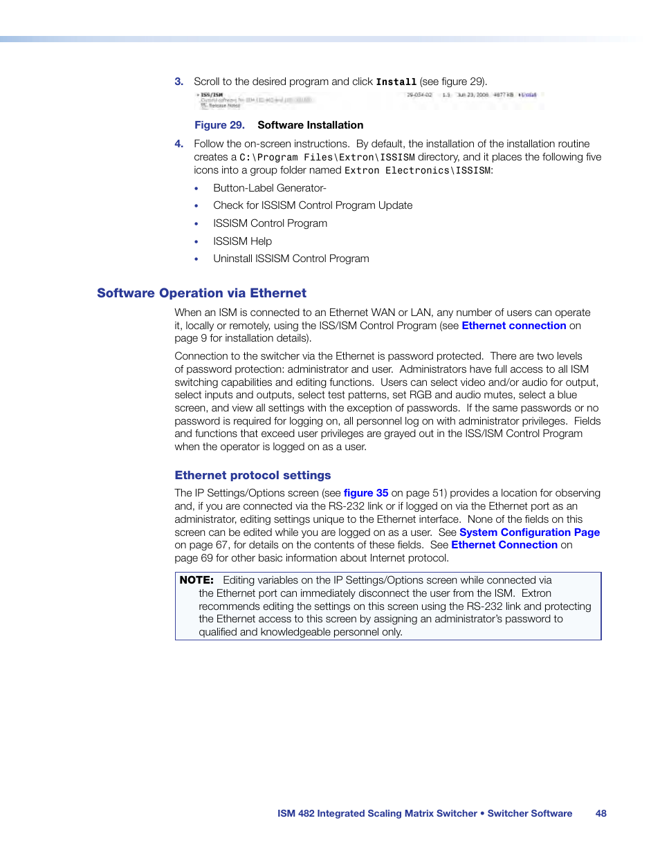 Software operation via ethernet | Extron Electronics ISM 482 User Manual | Page 54 / 82