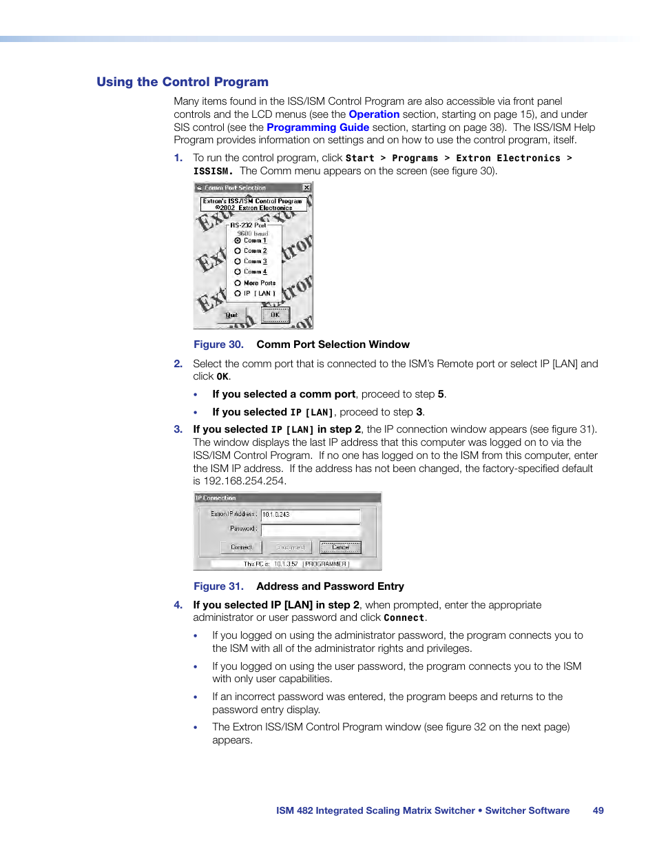 Using the control program, Switcher software, Section | Html operation | Extron Electronics ISM 482 User Manual | Page 55 / 82