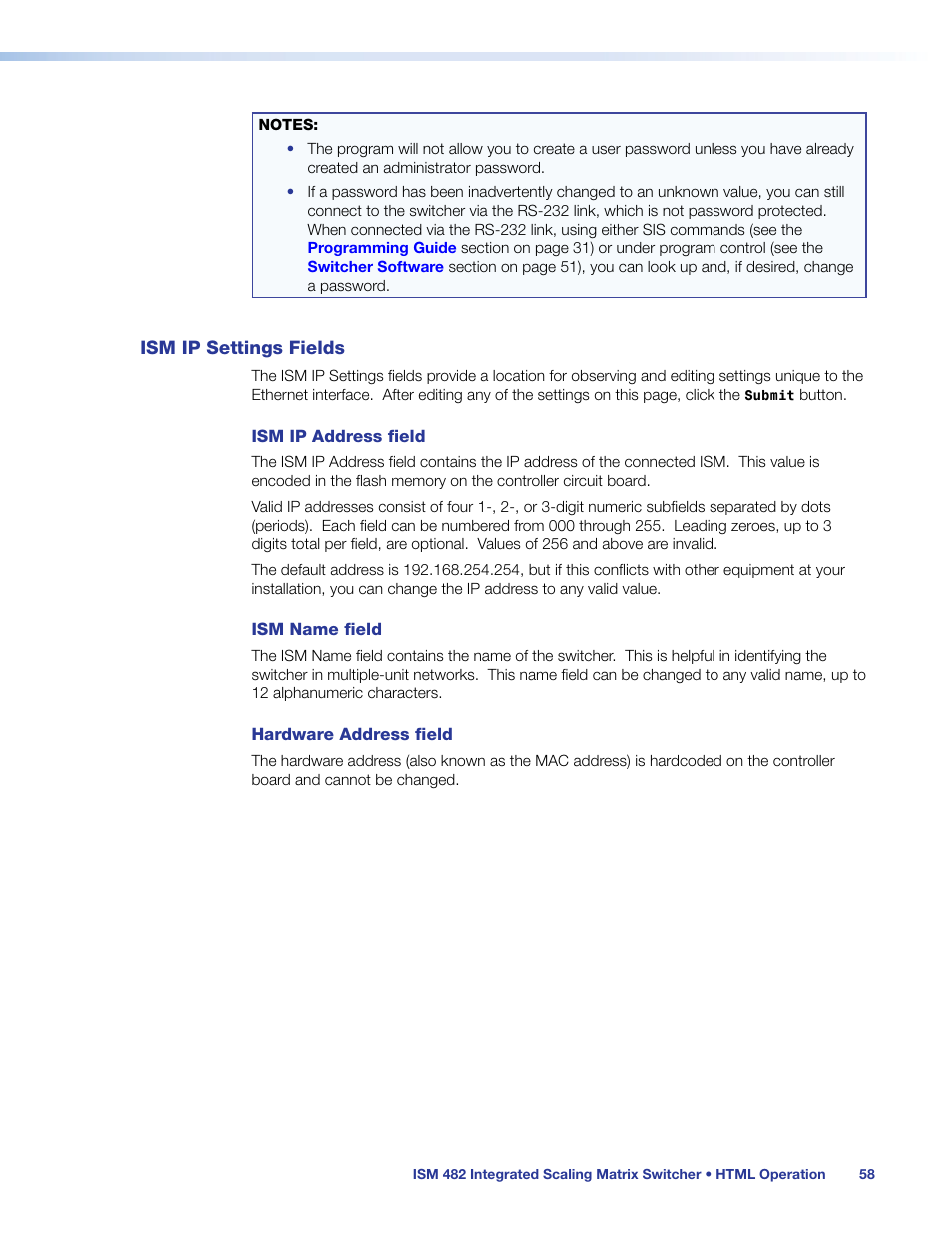 Ism ip settings fields | Extron Electronics ISM 482 User Manual | Page 64 / 82