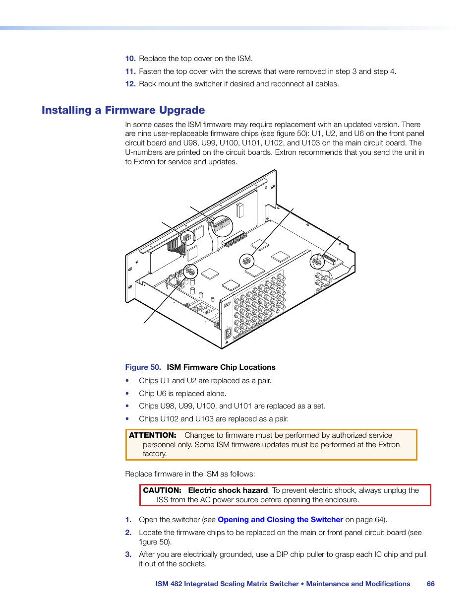 Installing a firmware upgrade, Extron ism 482, Switcher | Extron Electronics ISM 482 User Manual | Page 72 / 82