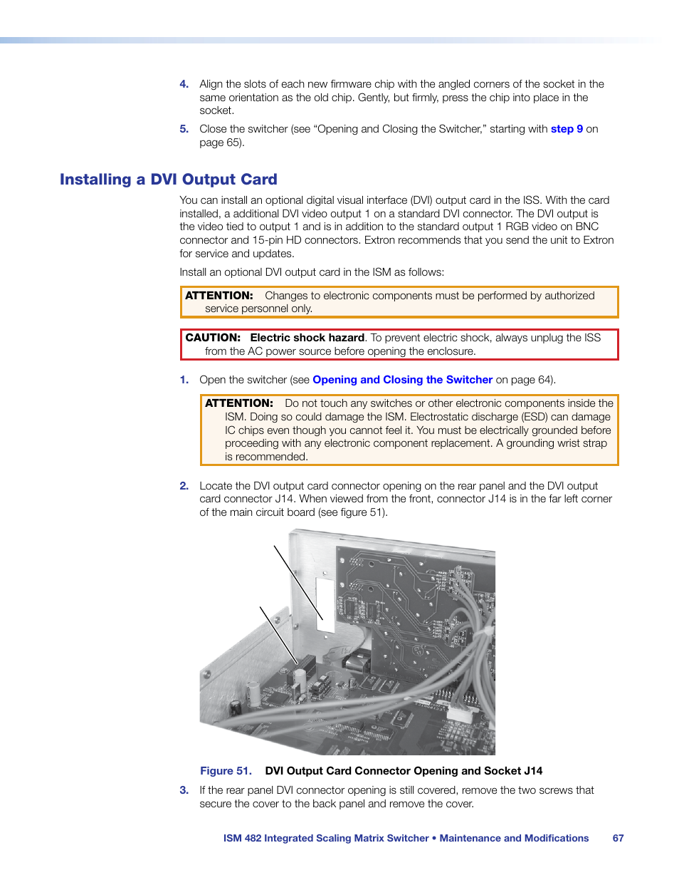 Installing a dvi output card | Extron Electronics ISM 482 User Manual | Page 73 / 82