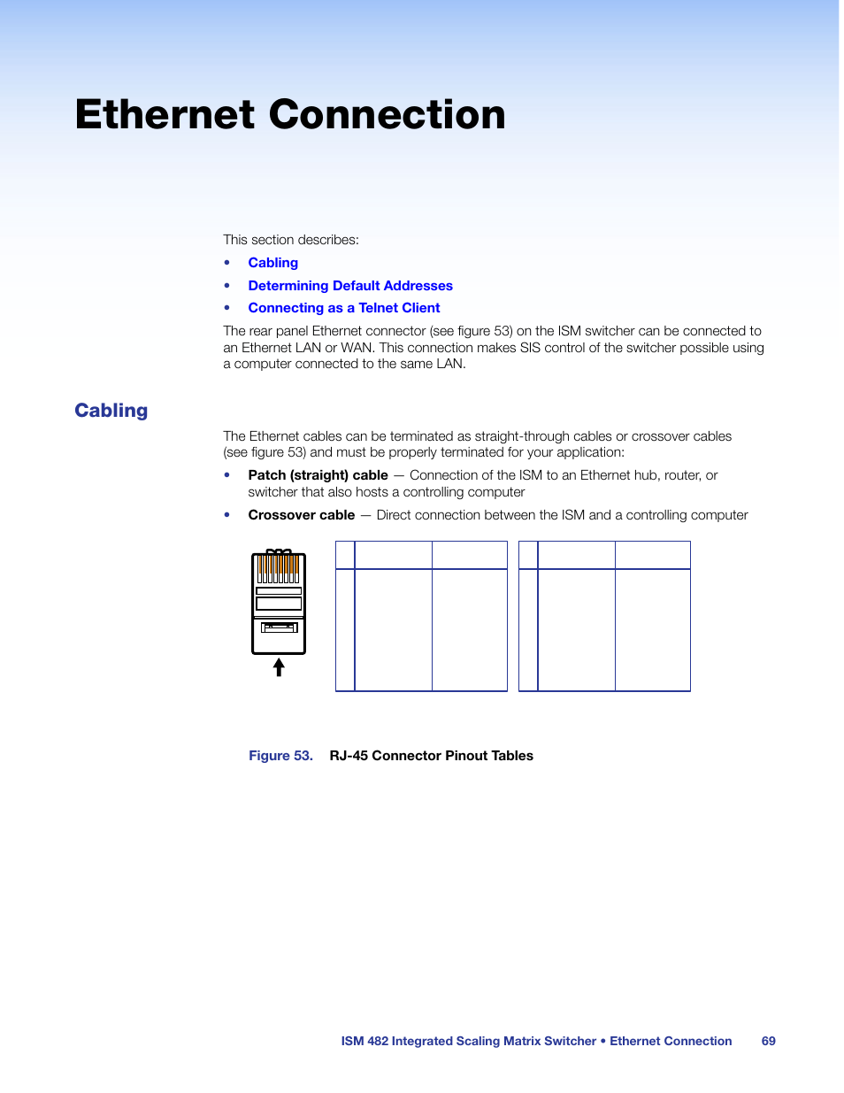 Ethernet connection, Cabling | Extron Electronics ISM 482 User Manual | Page 75 / 82