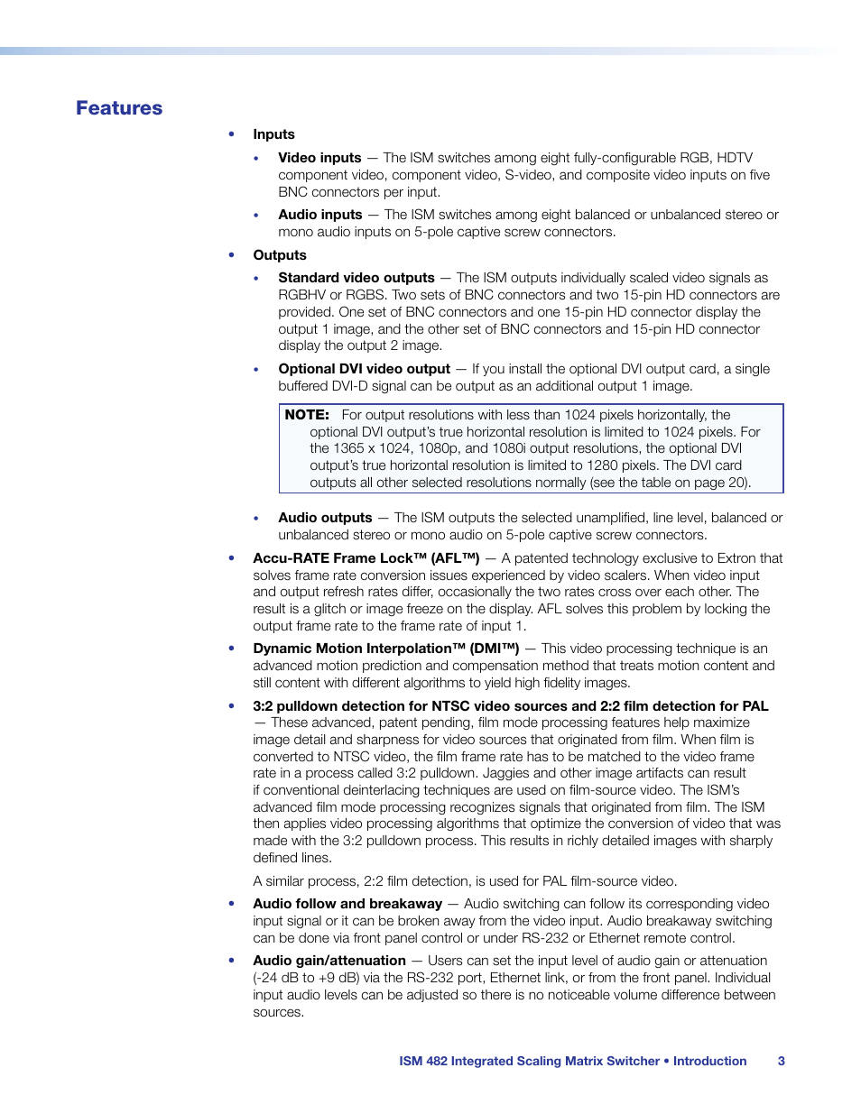 Features | Extron Electronics ISM 482 User Manual | Page 9 / 82