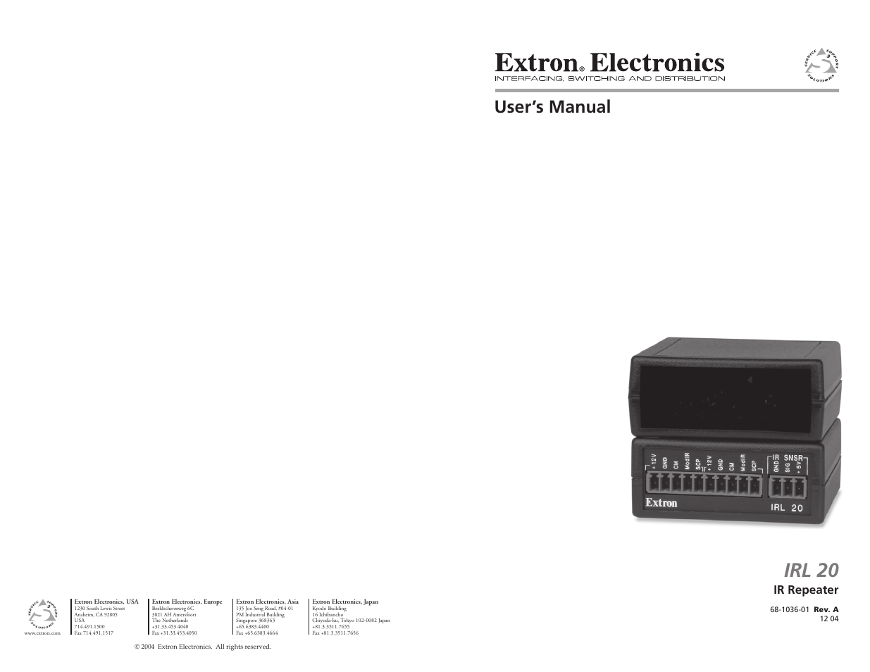 Extron Electronics IRL 20 User Manual | 11 pages