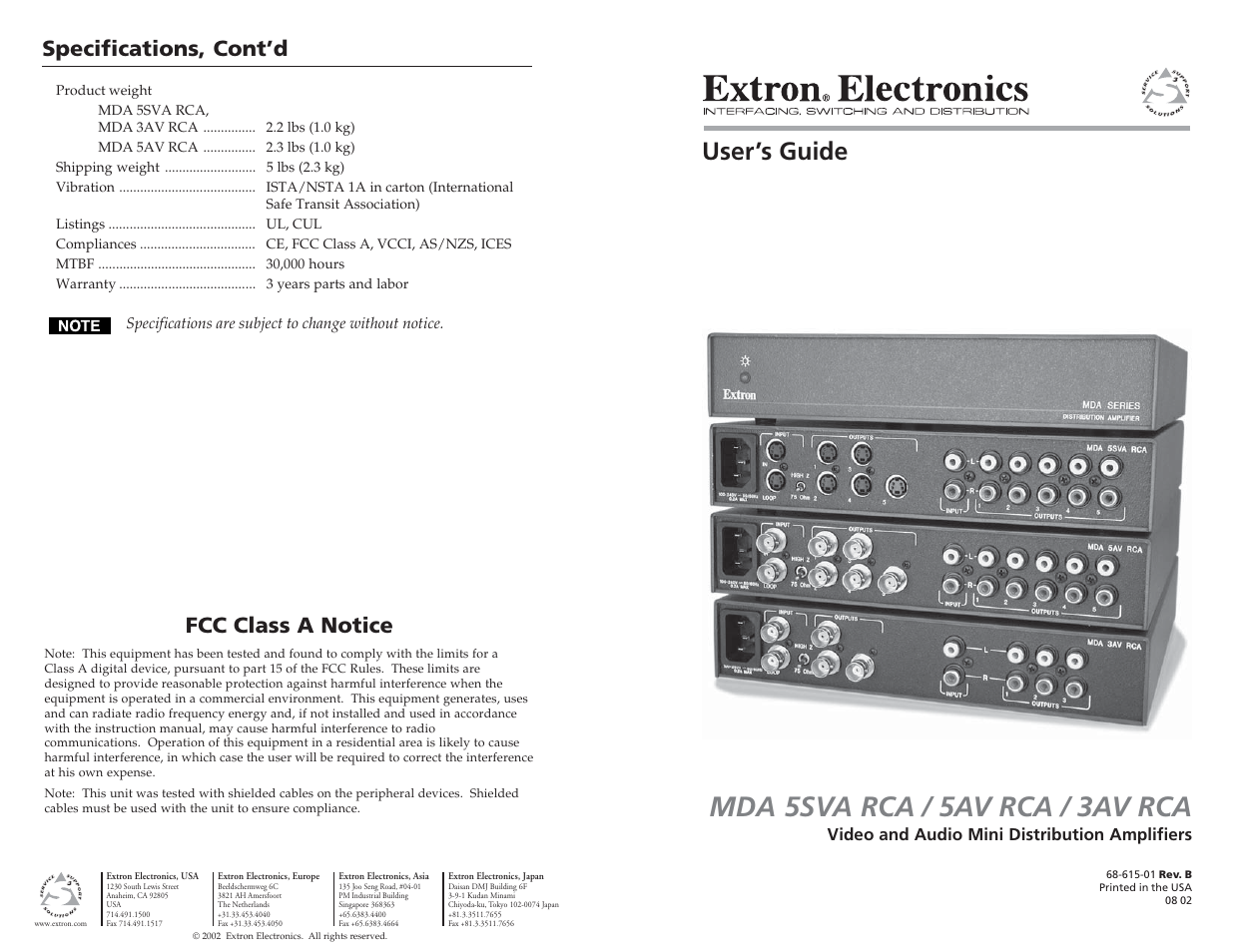 Extron Electronics MDA 3AV RCA User Manual | 4 pages